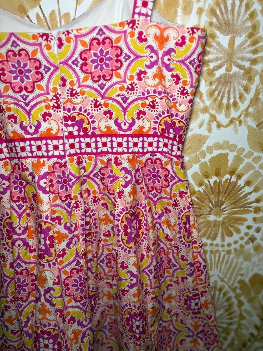 Colorful Boho Sundress Women’s Pink Orange Floral Fit & Flare Summer Mini Vacati - Picture 8 of 8